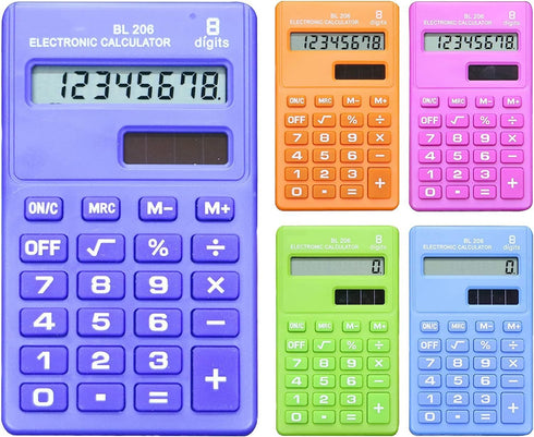 Blue Basic Standard Mini Digital Desktop Calculator with 8-Digit LCD Display, Battery Solar Power for Home Office