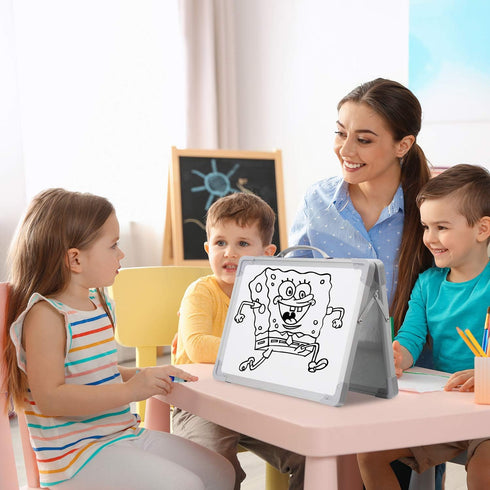 Small Dry Erase White Board, 16"x 12" Double-Sided Mini Foldable Magnetic Desktop Whiteboard for Kids, Teacher