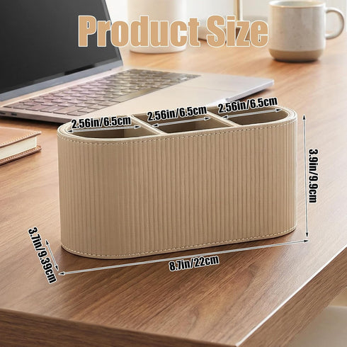 hidyuuoo 3 8.7x 3.7 3.9 Inches Desk Organizer with Pen Holder, Nightstand Organizer, and Remote Holder, Beige Roman