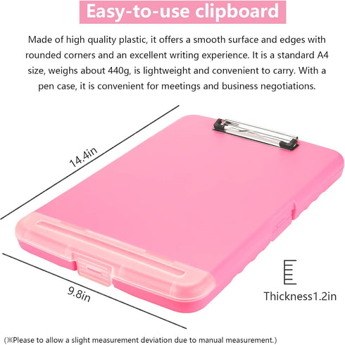 Clipboard with Storage, Foldable Nursing Clipboard, Waterproof Plastic Clipboards for Office Writing, Drawing (Pink)