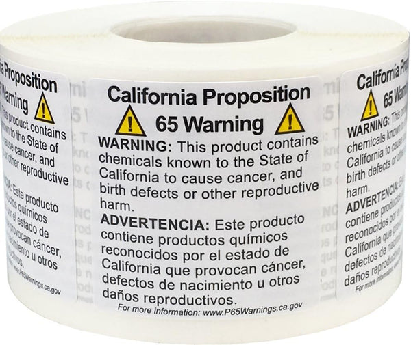 California Proposition 65 Warning Labels, Short Form, 1 1/2 x 1 1/2 Inch Square, 500 Adhesive Stickers