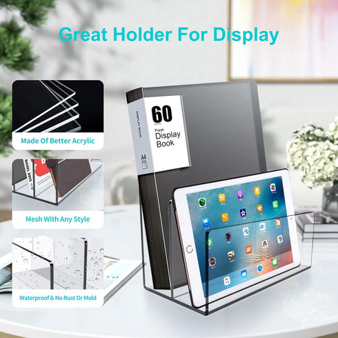 Clear Acrylic 2 Sections File Holder, Desk Organizer for Office Files, Wallet & Purse Display Stand (Clear 2 Sections