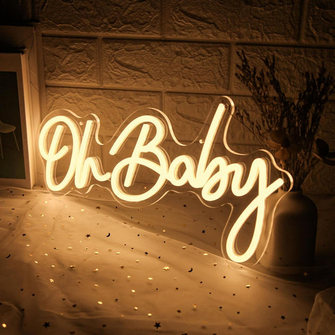 Dimmable (16.9"*8.2") Oh Baby Neon Sign for Backdrop, Baby Shower LED Neon Lights for Wall Decor Light Up Sign