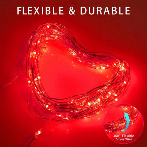 YAOZHOU Red Solar Christmas String Lights, Outdoor Waterproof, 100 LED (2 Pack), 8 Modes Fairy Lights