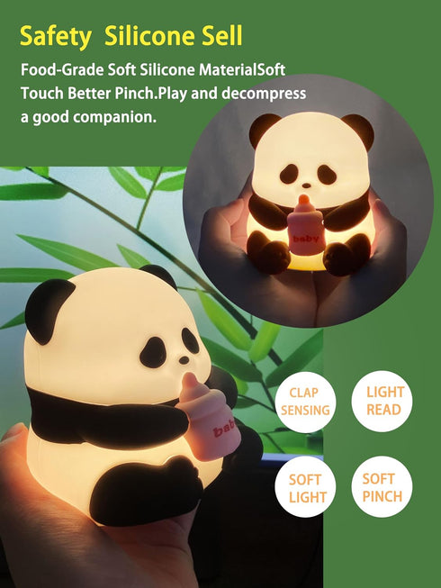 Cute Silicone Panda Night Lights, Rechargeable LED Animal Decor Night Lights for Girls and Boys, Portable Kawaii Lights