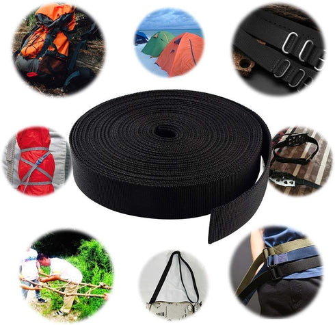 Flat Nylon Webbing 1 Roll 10 Yards, 2 Inch Wide Strap for DIY Luggage, Dog Leashes, Outdoor Activities