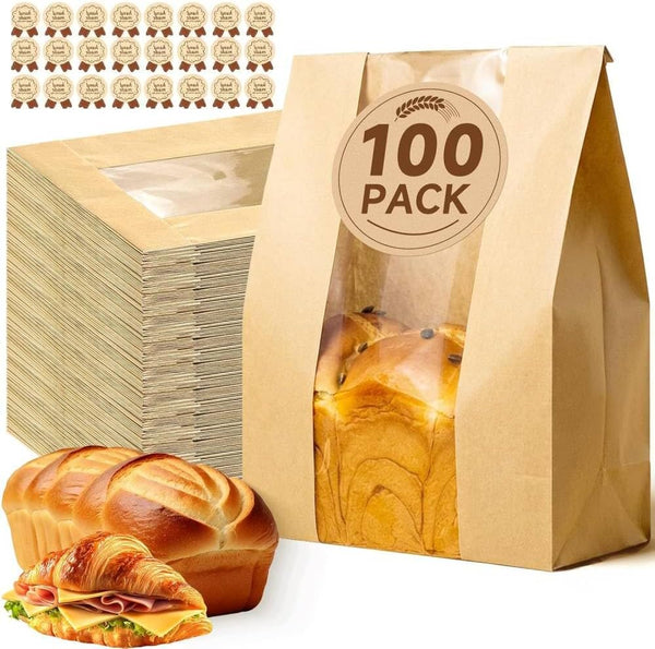 100pcs Paper Bread Bags for Homemade Bread, Sourdough Bags with Window, 13.7