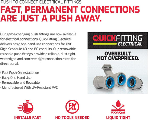 QuickFitting 3/4 inch Conduit Coupling, Push Install PVC Electrical Conduit Fitting, 10-Pack Liquid Tight Connectors