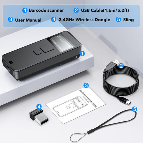 symcode Screen,2000mAh 1D Bluetooth CCD Barcode Scanner Wireless with Display Battery Portable Mini Bar Code Scanner
