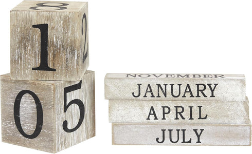 Juvale Wooden Perpetual Block Calendar for Desk - Rustic Farmhouse Decor, Month Date Display Blocks (5 x 4 In)