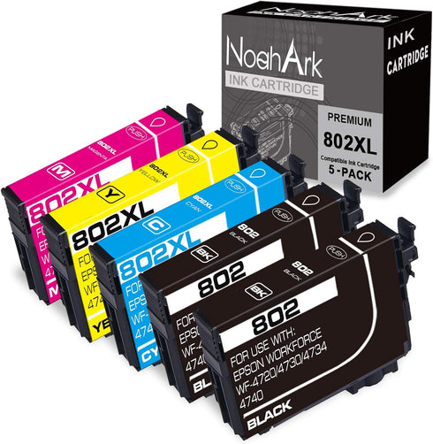 Epson 802XL Remanufactured Ink Cartridge Replacement 5 Pack for Workforce Pro WF-4720 WF-4730 (Black Cyan Magenta