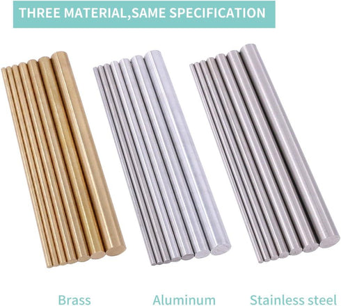 Swpeet 21Pcs Metal Round Rods Kit, 3 Kinds of Metal Materials, DIY Craft Tool, Diameter 2mm-8mm Length 100mm