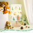 Woodland Animals Table Lamp - Woodland Kids Bedside Lamp with Linen Wooden Nightstand Cartoon Nursery Lampshade