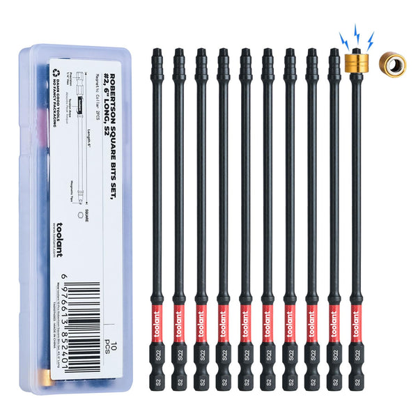 toolant Square Bit Set, Impact S2 Steel Square Drill Bit with Magnetic Tips, 10pcs Robertson Driver Bits