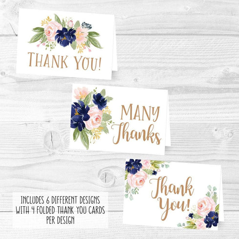 Hadley Designs 24 Floral Thank You Cards with Envelopes, Bulk Housewarming, Wedding, Baby Shower, Graduation