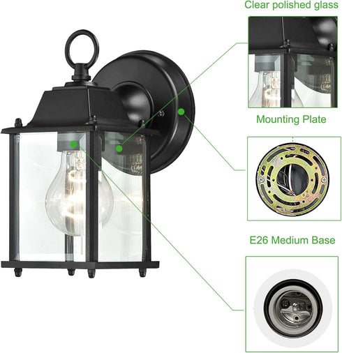 2 Packs Bulbs WISBEAM Outdoor Wall Lantern, Black Exterior Waterproof Wall Sconce for House, Aluminum Housing Plus