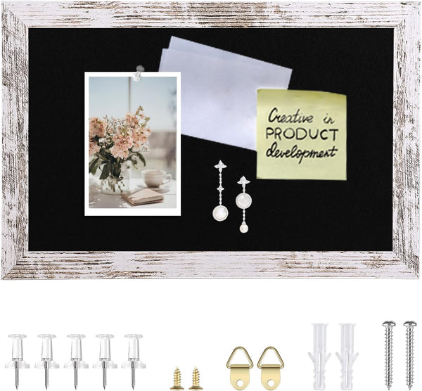 Black Felt Bulletin Board Decorative for Walls with Wood Frame Pin Board for Office Home Kitchen School