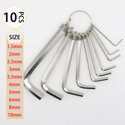10pcs Silver Allen Wrenches Set, 1.5-10 mm Hex Key Key Chain Set, Portable L Shape Bike Allen Wrench Repair Tool by Cheerock