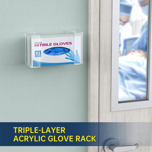 (1-Tier) NiHome Clear Acrylic Wall Mount Glove Box Holder Tissue Box Dispenser for Kitchen, Bathroom, Garage, Lab