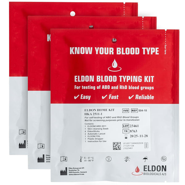 Eldoncard Blood Typing Kit, 3 Test Pack for Accurate Instant Home Testing of Blood Type