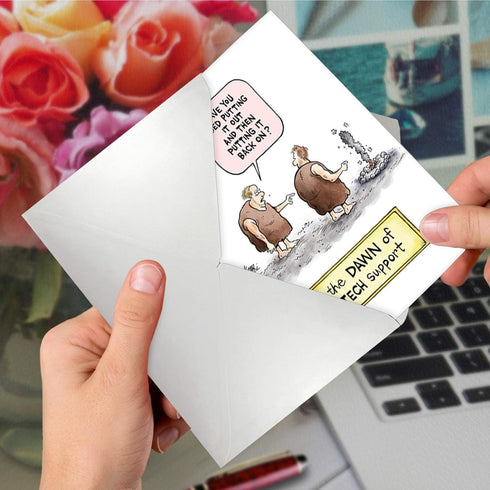 NobleWorks Funny Birthday Card Cartoons - Hilarious Comic Humor Notecard with Envelope (Dawn of Tech Support)