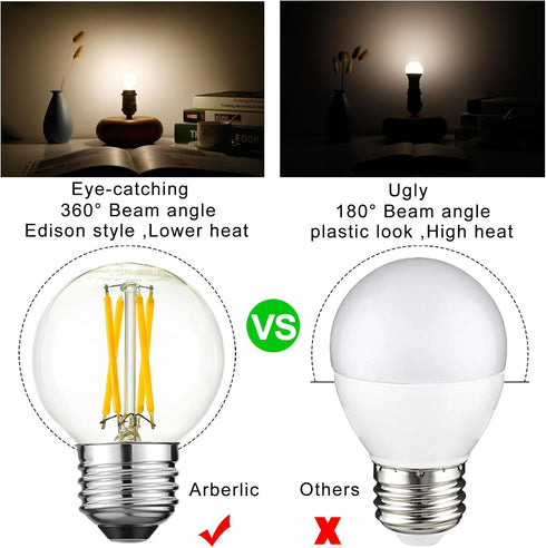 G16.5 Bulb dimmable,4W E26 Bulb 40 e26 Bulb,Neutral 4000K,400lm,CRI>85,AC120V,Edison Free,Pack 6 Arberlic Light LED