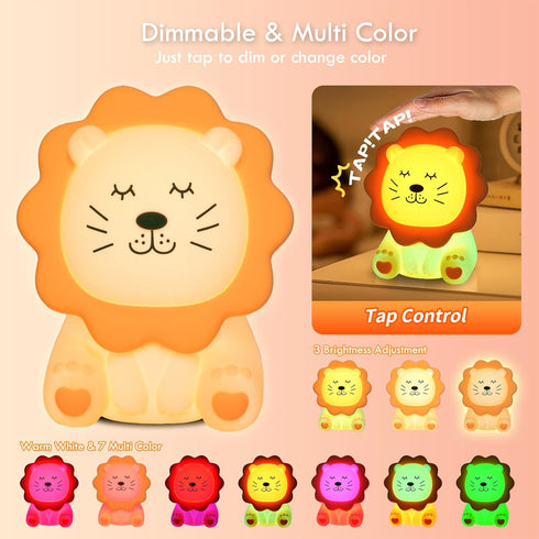 Nawchedo 7 3 Dimmable, Night Light for Kids, Colors Soft Silicone Kids Night Light with Level Rechargeable Anti-glare
