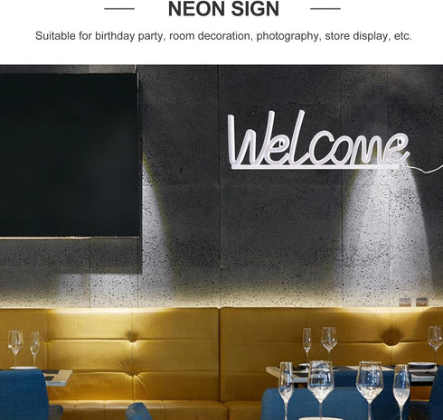 Zerodeko Welcome Neon Sign LED Light Decorative Welcome Sign Neon Lamp for Bar Cart Bedroom Wall Decor Party Atmosphere