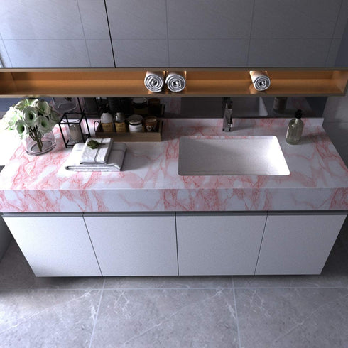 Marble Paper Granite Pink/White Roll Peel and Stick Wallpaper for Kitchen Countertop, Cabinet, Shelf, Waterproof
