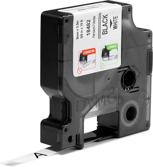 DYMO Rhino Industrial Permanent Polyester Labels, 3/8", Black Print on White Tape