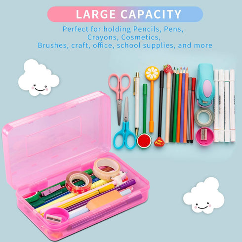 Sooez 3 Pack Large Capacity Hard Pencil Case, Plastic Crayon Pencil Boxes with Snap-tight Lid, Clear Storage Box Craft