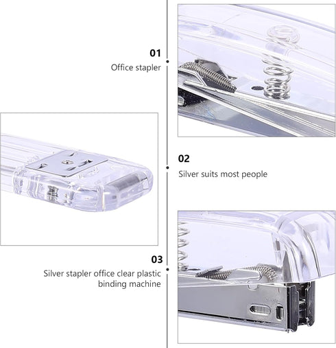 Tofficu 1pc Silver Stapler, Plastic Desktop Stapler, Heavy Duty, One Touch Stapler, Manual Stapler for Office