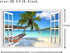 Beach Seascape Window Wall Sticker, Removable Palm Tree and Hammock Decal for Tropical Sea View in Living Room