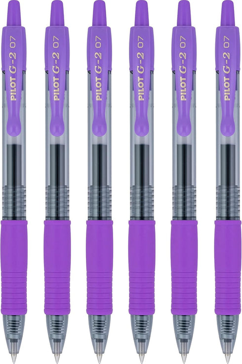 Pilot G2 Retractable Rollerball Gel Pens, Fine Point, 0.7mm, Purple Ink, 6 Count