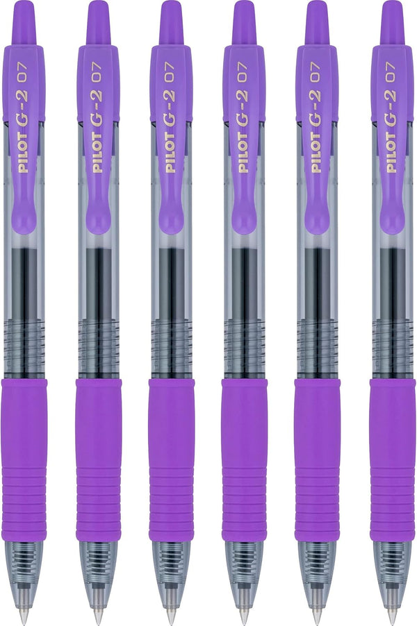 Pilot G2 Retractable Rollerball Gel Pens, Fine Point, 0.7mm, Purple Ink, 6 Count