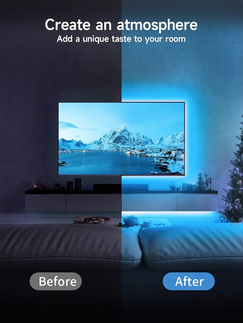 GIPOYENT TV LED Lights, 13.1ft RGB Color Changing Light Strip for 40-65 Inch TV with Bluetooth Function