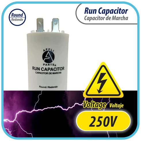 Appli Parts Run Capacitor for Electric Motors, 15 Mfd uF (microfarads) 250VAC Plastic Case with Terminals