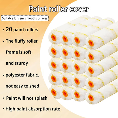 20 Pieces Microfiber Paint Roller Covers, 6 Inch Washable Covers for Roller Frame, House Painting Supplies