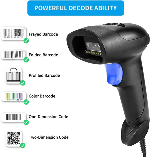 NetumScan 1D 2D PDF417 USB QR Barcode Scanner Reader for Computers,Handheld Wired Automatic Image Bar Code Scanners