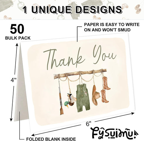 50 Pack FYSUIMU Baby Shower Thank You Cards Green Baby Cloth Mallard Duck Note Cards with Envelopes Stickers Boxed