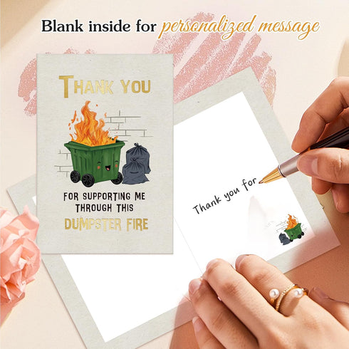 5.5"x8" FLYAB Funny Thank You Cards - Dumpster Fire Appreciation Card with Envelope Gold Foil Design Thank You Gifts