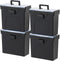 IRIS USA Slim Portable File Box, Black, 4 Pack, BPA-Free Storage with Organizer-Lid and Sturdy Handle