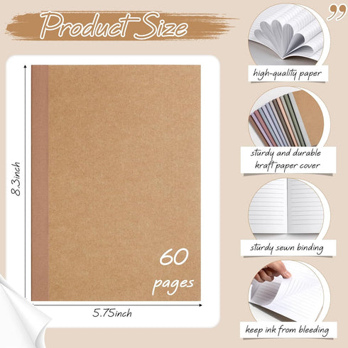 Harloon 24 Pcs A5 Composition Notebook Journals | 8 x 5.75 in College Ruled Kraft Notebooks with Rainbow Spines