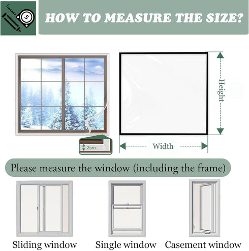 VOLLENC 110x165cm Transparent Window Film Weatherproofing Window Insulation Kits Window Insulation Kit with Magic Tape