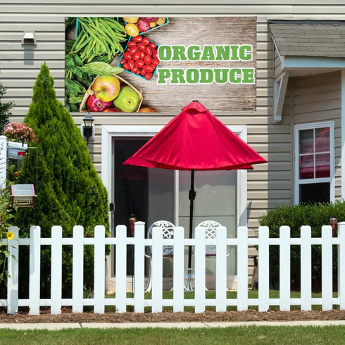 Sign Destination 12inx30in, 4 Grommets, Set 2 Vinyl Banner Sign Organic Produce Restaurant Cafe Bar Marketing