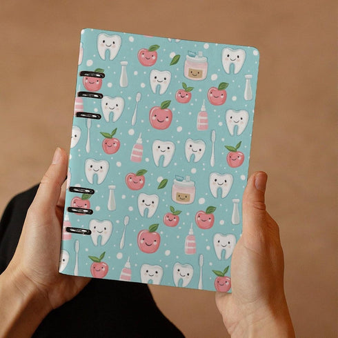 A5 90 Nevjipu College Ruled Notebooks for School - Cute Toothbrush Teeth Print Pu Leather Travel Lined Book Journal