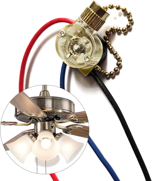 Hisocute 3-Wire 3 Beads Chain Ceiling Fan Switch Desk Antique Lamps Control Switch with Metal Pull Chain Replacement