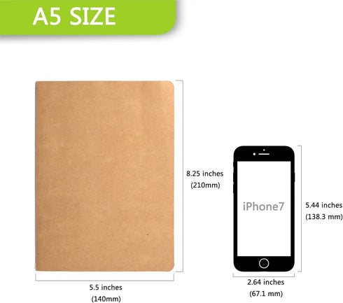 Set of 3 Kraft Cover Journals: 8.25x5.5 inches, 30 Sheets (60 Pages), Blank, DIY-friendly for Daily Use