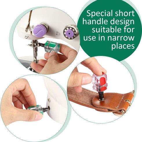 Sewing Machine Screwdriver Mini Short Tool Kit, Includes Slotted/Flat Head and Cross Head Screwdrivers