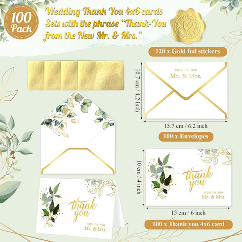 Motiskyy 100 120 4x6 Pcs Wedding Thank You Cards with Envelopes Bulk Stickers V Flap Envelopes with Gold Border Cards